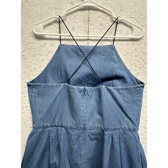 Kate Spade Saturday Denim Mini Dress Size 12 Cross Back Strappy Casual Chic - Picture 7 of 12